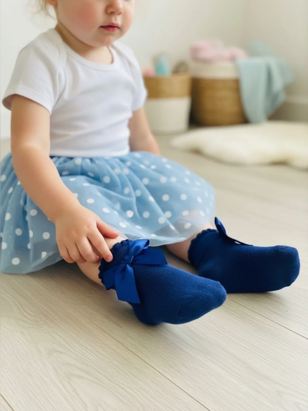 Baby Girl Blue Bow Socks